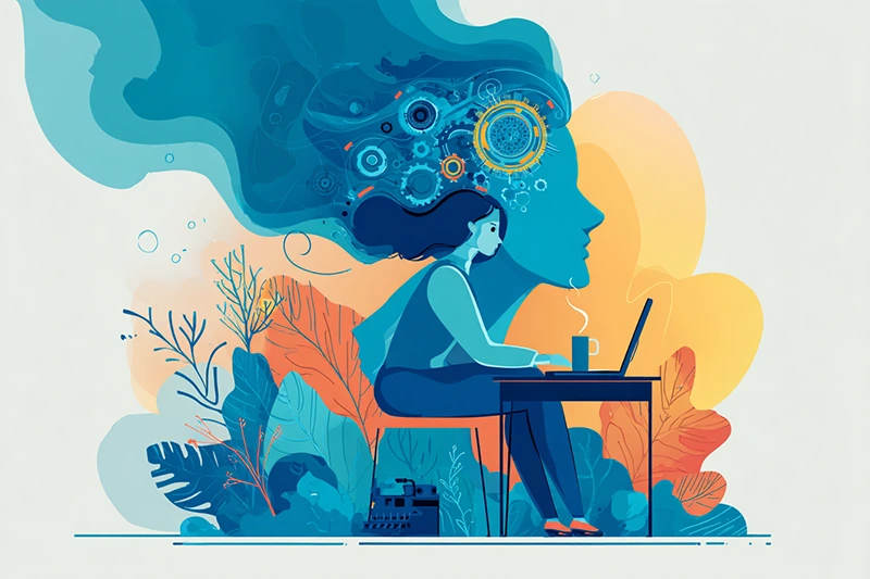 a young woman using the power of AI to write blog posts