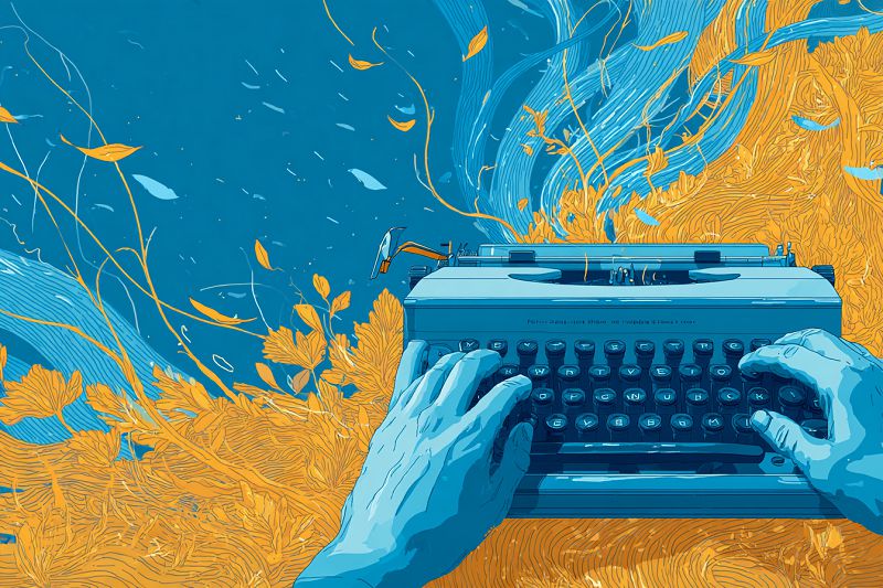 a man typing on a typewriter