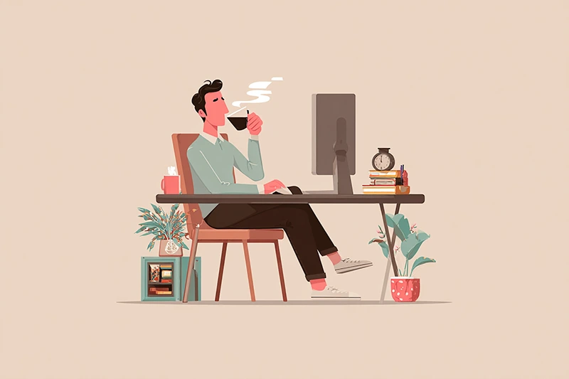 a man relaxing with a cup of coffee, after posting a lot of wordpress blogs from his single blogwired account